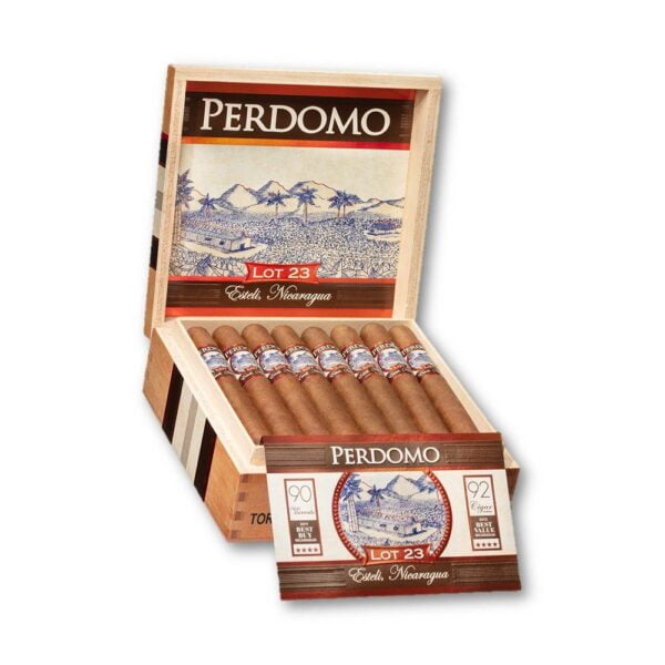 The Perdomo Lot 23 Connecticut utilizes 5-year aged higher-priming Ecuadorian Connecticut-shade wrappers that add a rich creaminess to the robust 5-year aged Cuban-seed Nicaraguan binder and filler tobaccos. The PERDOMO Lot 23 Connecticut offers a smooth smoke with soft hints of cedar and honey on the finish.